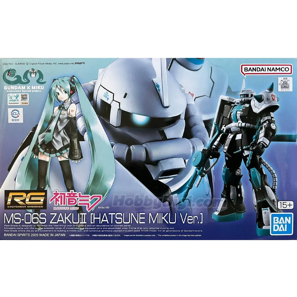 Bandai RG 1/144 MS-06S ZAKU Ⅱ [HATSUNE MIKU Ver.] (Mobile Suit Gundam) Plastic Model Kit Box
